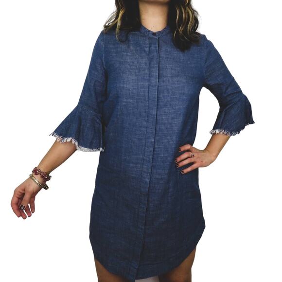 Vetiver 90s Vintage Denim Bell Sleeve Button Down Mini Dress Casual Small - Picture 2 of 5